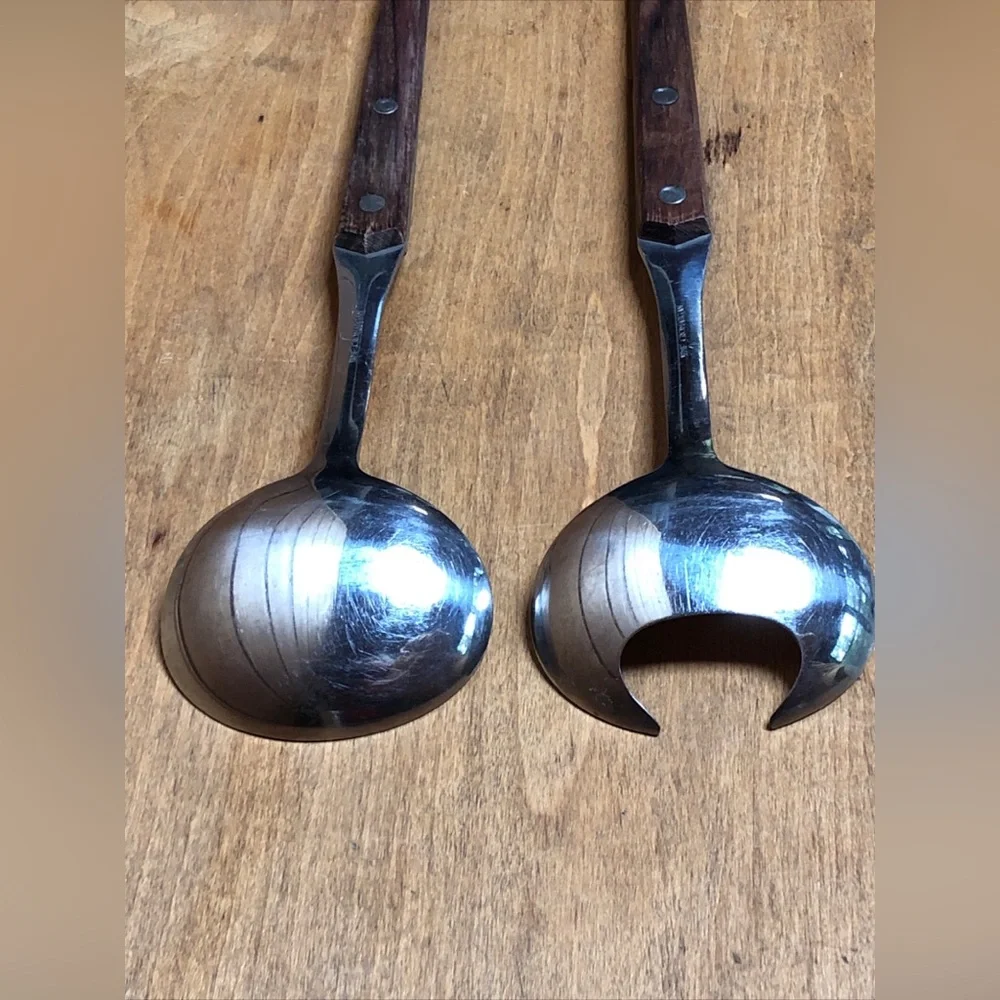 WMF CROMARGAN Wood & Stainless Steel Salad Fork & Spoon Serving Utensils Set MCM